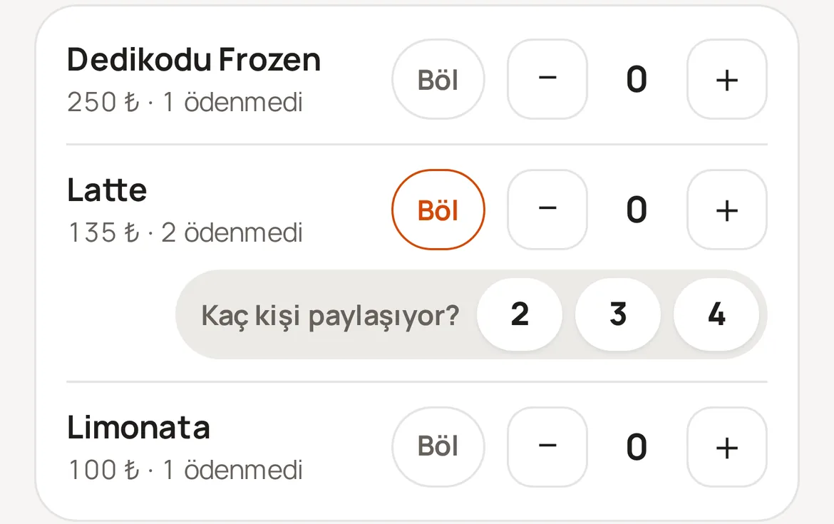 Ürünü 2, 3, 4 kişiye böl
